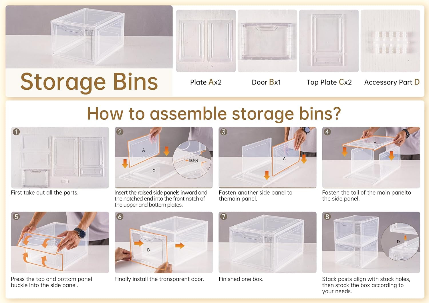 6 Pack Stackable Clear Storage Bins with Lids - 19 Qt Closet Organizers with Magnetic Doors for Clothes, Purses, and Crafts