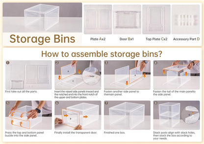 6 Pack Stackable Clear Storage Bins with Lids - 19 Qt Closet Organizers with Magnetic Doors for Clothes, Purses, and Crafts