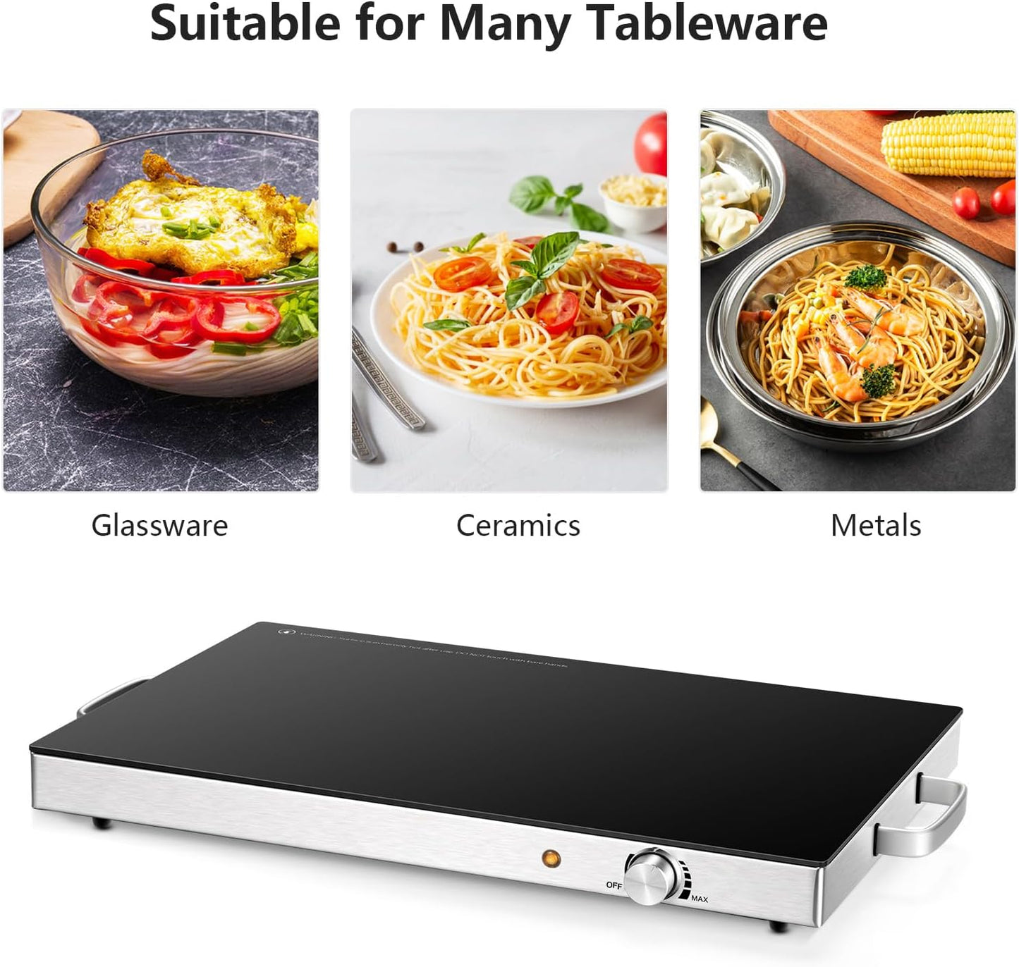 Electric Food Warmer Set - 2 Pack 22''X15'' Adjustable Temperature Buffet Warmers with Tempered Glass Surface - Perfect for Parties, Events, and Restaurants