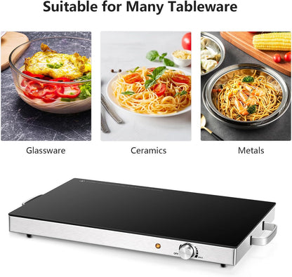 Electric Food Warmer Set - 2 Pack 22''X15'' Adjustable Temperature Buffet Warmers with Tempered Glass Surface - Perfect for Parties, Events, and Restaurants