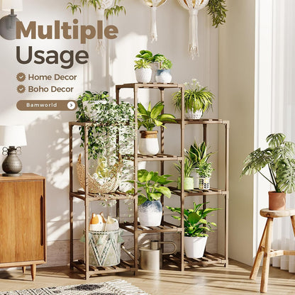 Elevate Your Greenery: 4-Tier Wooden Plant Stand - Stylish Indoor/Outdoor Rack for Boho Living Spaces and Gardening Enthusiasts
