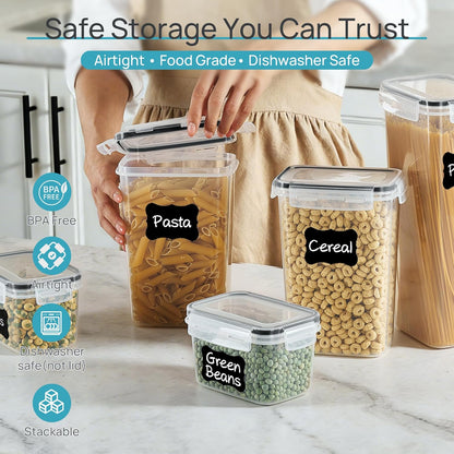 24-Piece Airtight Food Storage Container Set - BPA Free, Multiple Sizes for Cereal, Pasta, Snacks & More, Includes 24 Labels, Dishwasher Safe (Lids Not Included) - Sleek Black Design