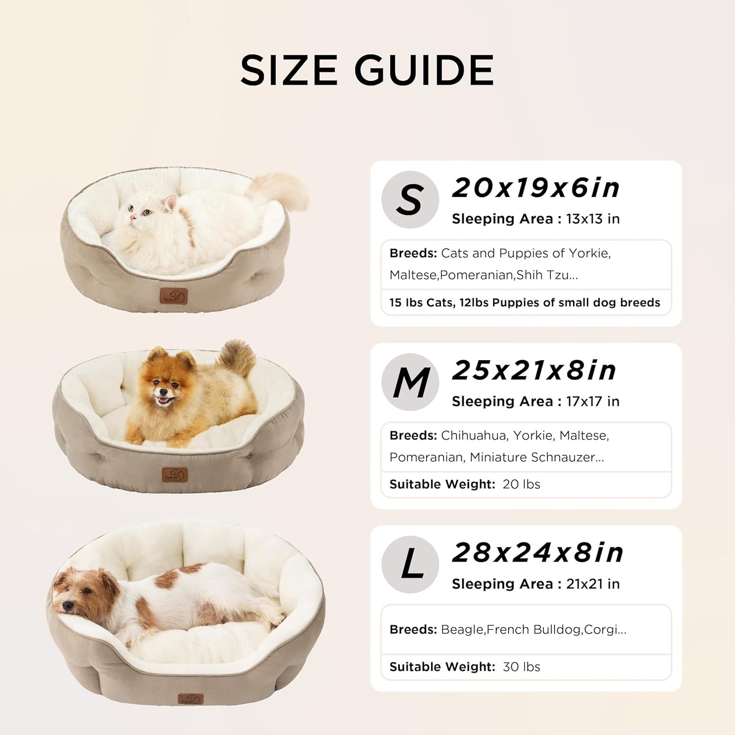 Cozy Round Dog & Cat Bed - 20" Washable Plush Pet Bed for Small Dogs & Indoor Cats, Anti-Slip Bottom, Easy to Clean, Camel Color