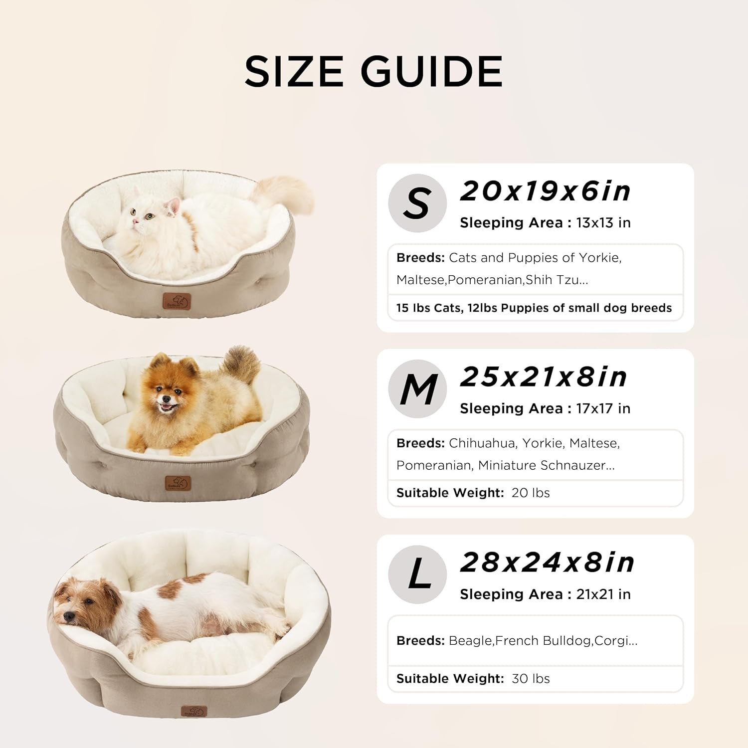 Cozy Round Dog & Cat Bed - 20" Washable Plush Pet Bed for Small Dogs & Indoor Cats, Anti-Slip Bottom, Easy to Clean, Camel Color