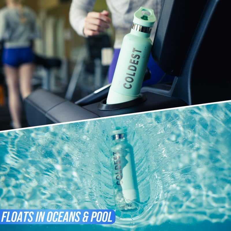 Coldest Insulated Water Bottle with Straw Lid - 32 Oz Oceanic Green Stainless Steel for Men & Women