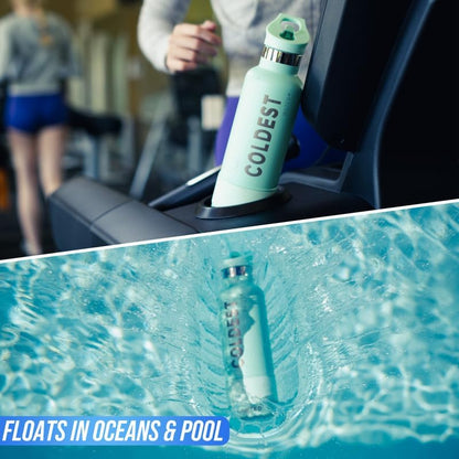 Coldest Insulated Water Bottle with Straw Lid - 32 Oz Oceanic Green Stainless Steel for Men & Women