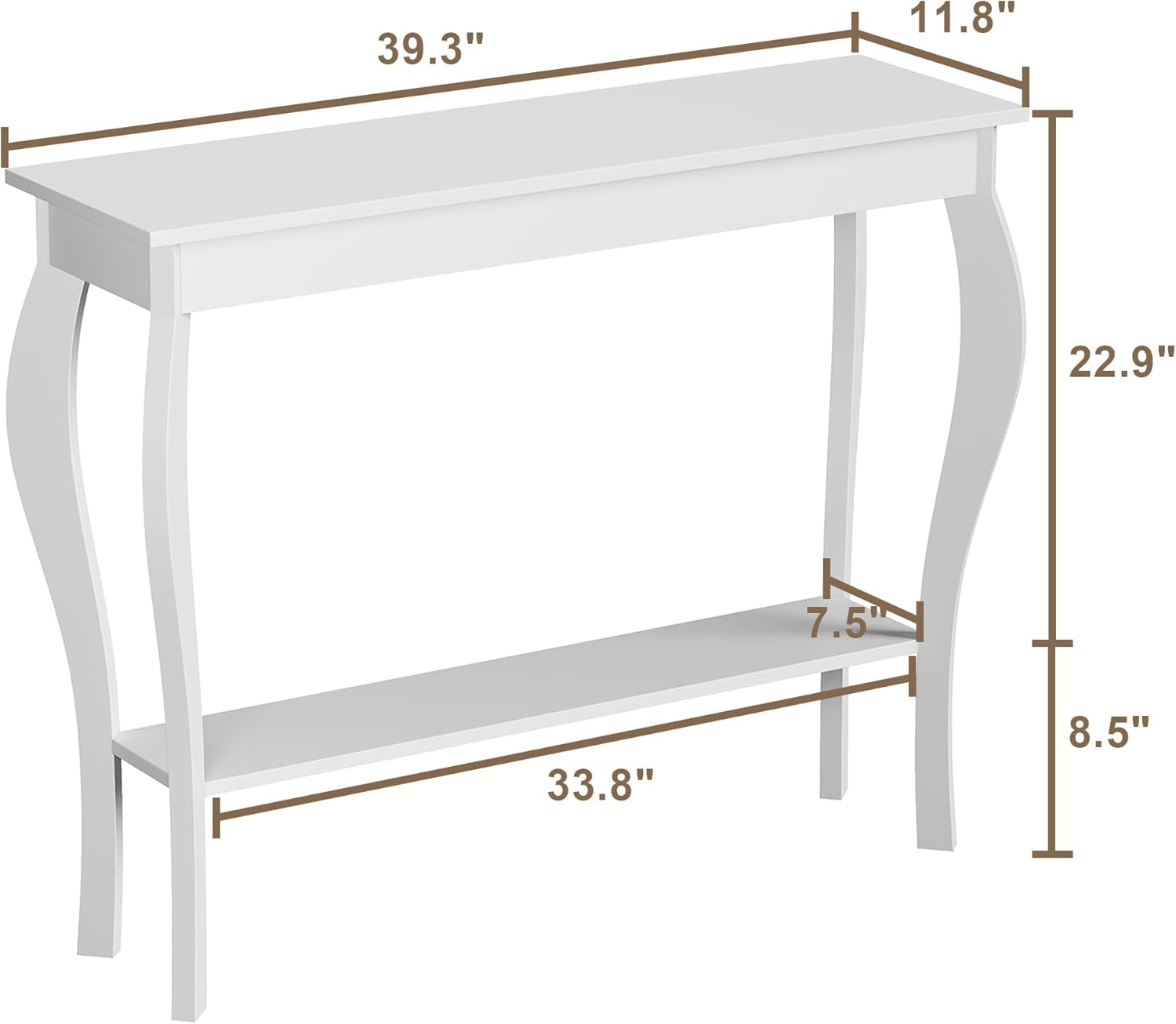 Elegant 39" White Narrow Entryway Table with Storage Shelf - Chic Console Table with Curved Legs for Living Room, Hallway, and Entryway