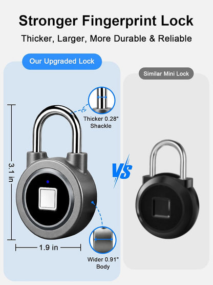 Biometric Fingerprint Lock - Bluetooth Smart Padlock for Gym, School, and More - Rechargeable & Waterproof (Grey)