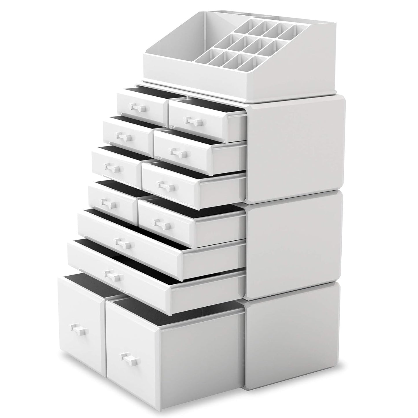 Elegant 12-Drawer Makeup Organizer - Stylish White Cosmetic Storage Solution