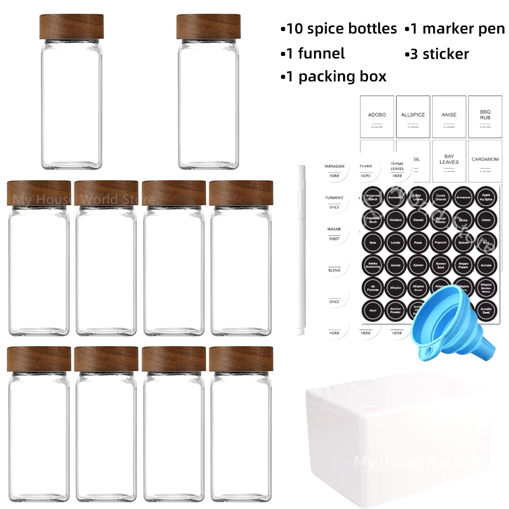 Stylish 13-Piece Glass Spice Jar Set with Bamboo Lids - 4oz Seasoning Organizers for a Neat Spice Rack