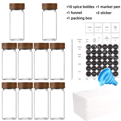 Stylish 13-Piece Glass Spice Jar Set with Bamboo Lids - 4oz Seasoning Organizers for a Neat Spice Rack