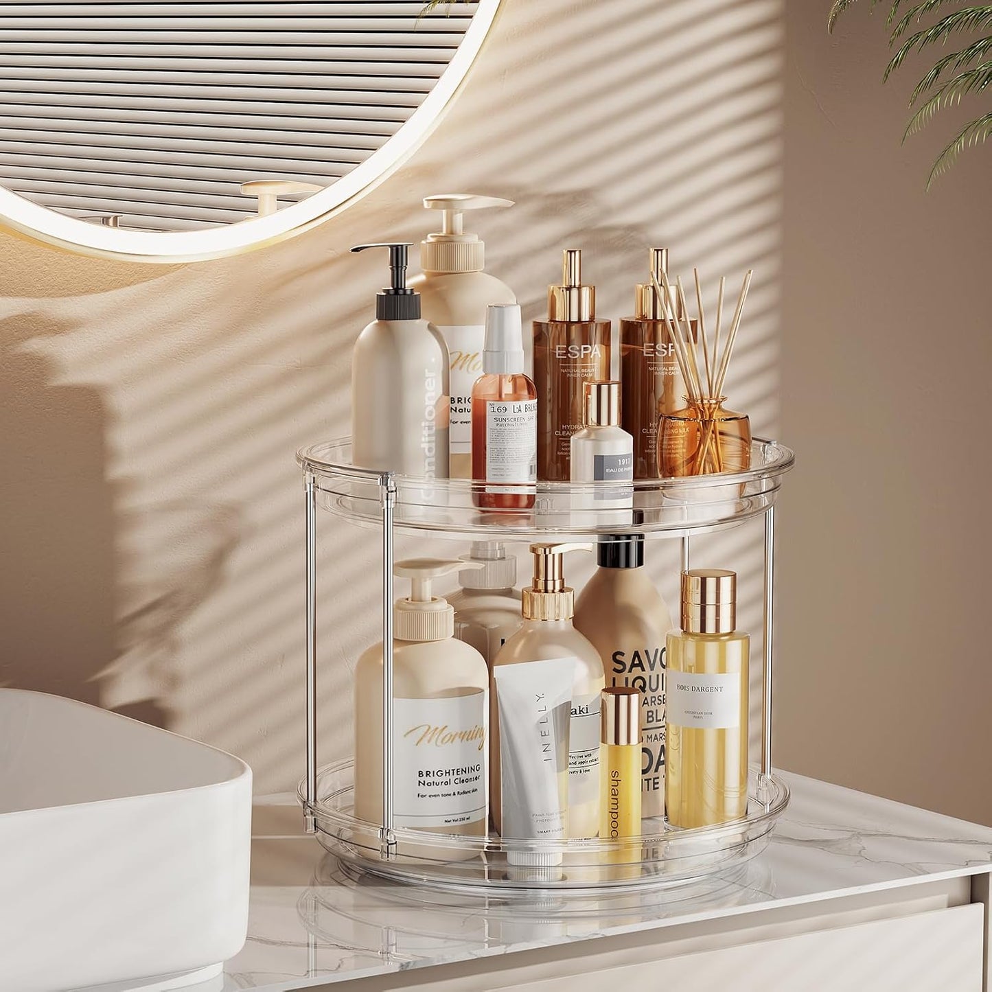 Maximize Your Space with the 2 Tier Lazy Susan Turntable Organizer - Perfect for Spices, Kitchen, Bathroom, and More!