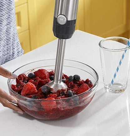 GE Immersion Blender - Versatile Handheld Blender for Smoothies, Shakes & Baby Food with Whisk & Blending Jar, 2-Speed, 500 Watts, Easy Clean Stainless Steel Design
