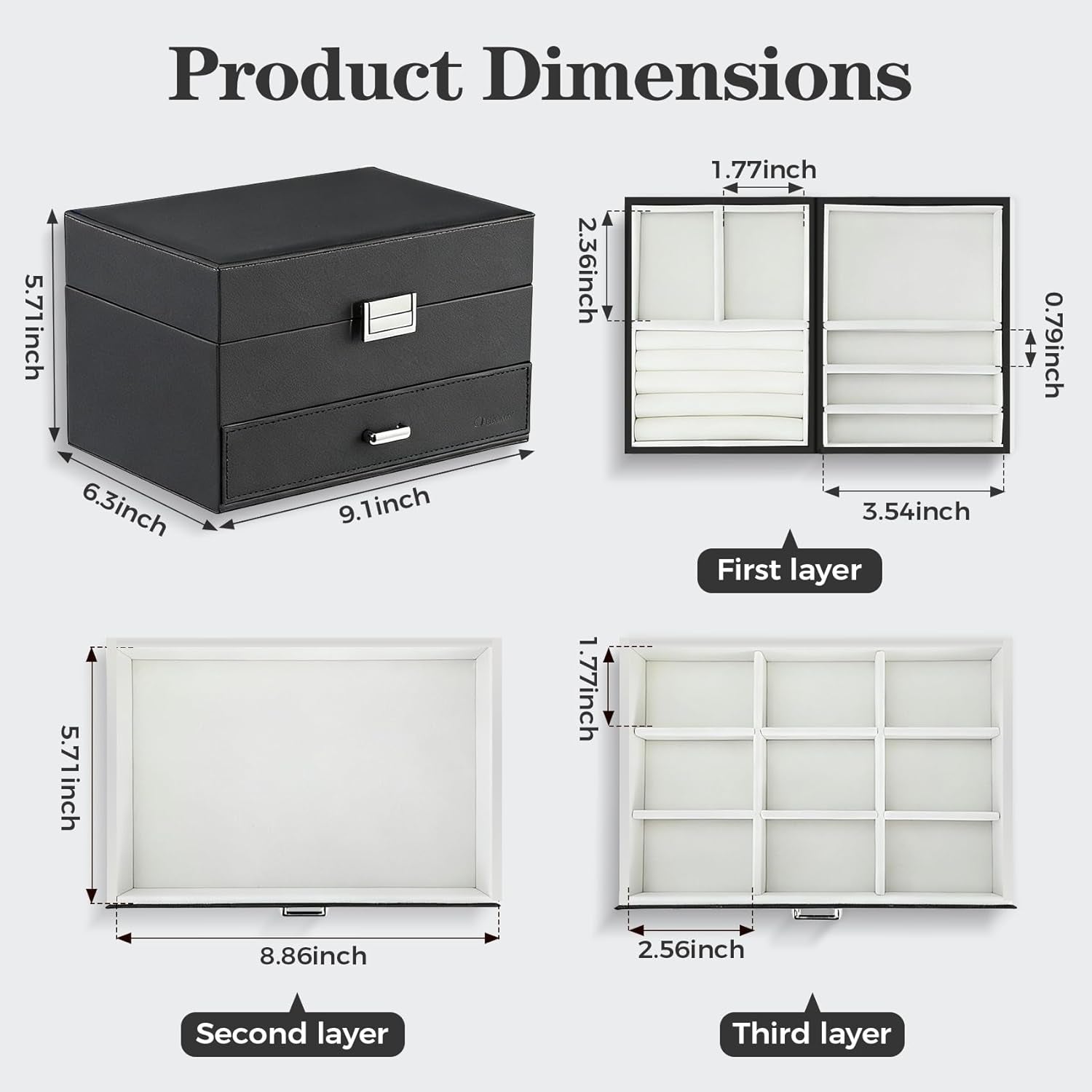 Elegant Black Jewelry Organizer Box - 3 Layers with Drawer & Movable Metal Stand, Perfect Gift for Women & Girls!