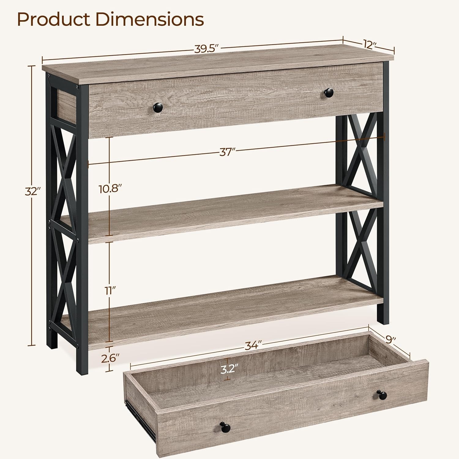 Stylish Gray Console Table with Drawer & 3-Tier Storage - Perfect for Narrow Hallways & Small Spaces!