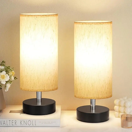 Set of Two Minimalist Small Table Lamps for Bedroom, Nightstands, Desks, and Living Areas
