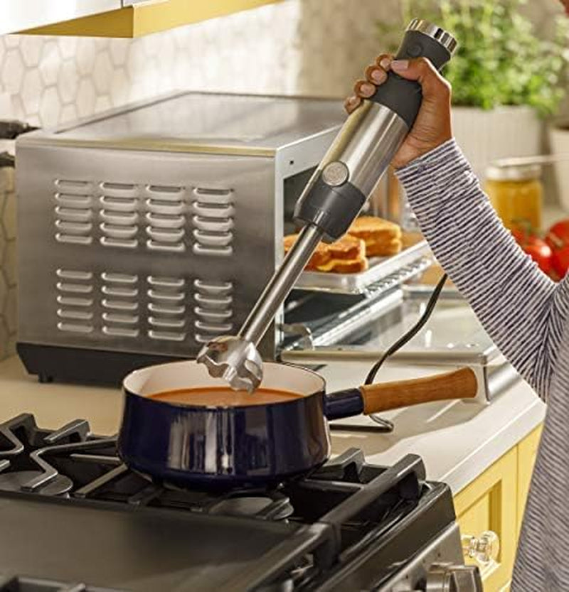 GE Immersion Blender - Versatile Handheld Blender for Smoothies, Shakes & Baby Food with Whisk & Blending Jar, 2-Speed, 500 Watts, Easy Clean Stainless Steel Design