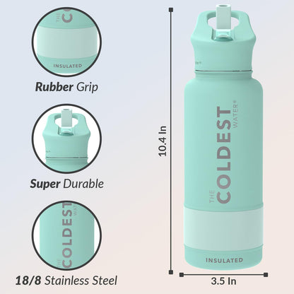Coldest Insulated Water Bottle with Straw Lid - 32 Oz Oceanic Green Stainless Steel for Men & Women