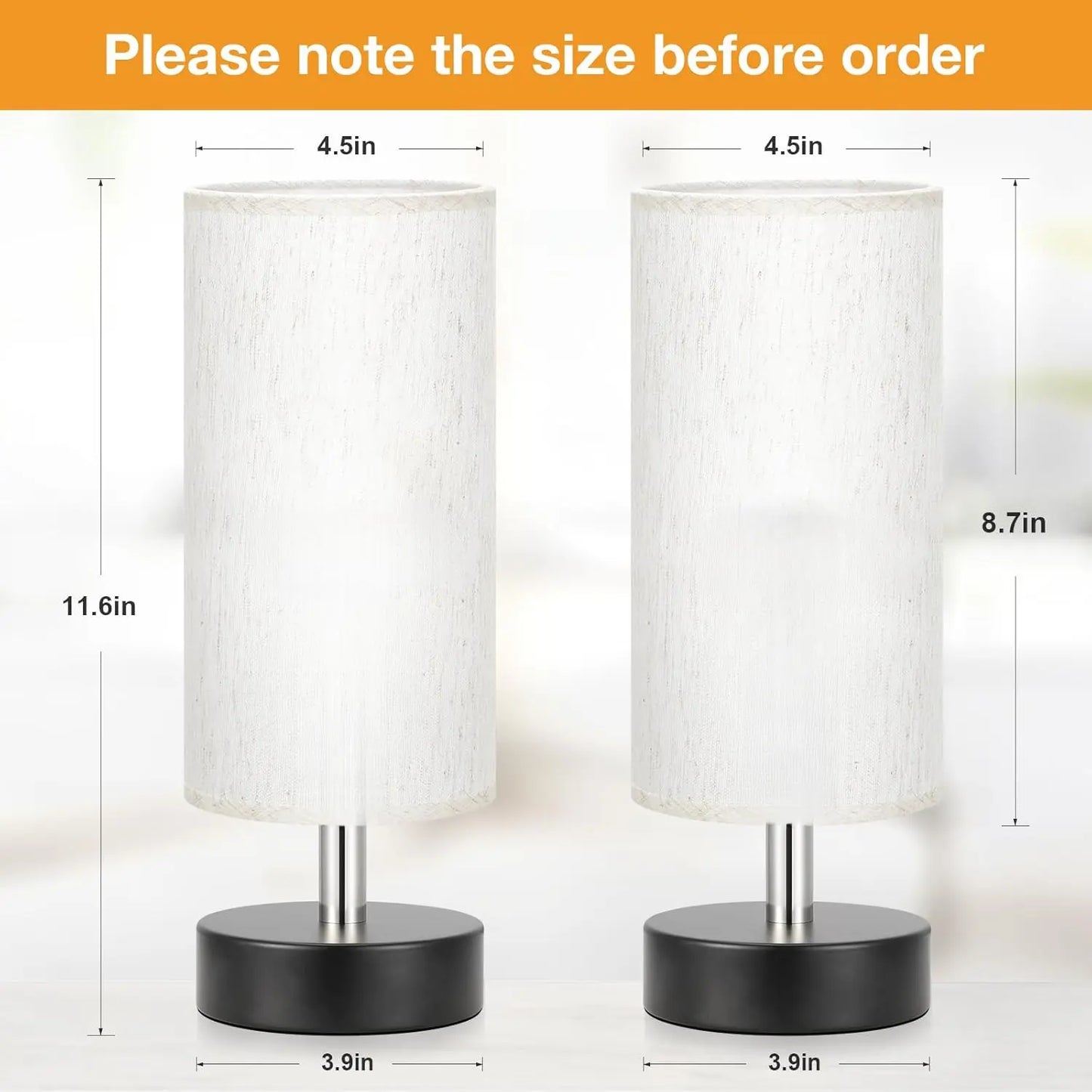 Set of Two Minimalist Small Table Lamps for Bedroom, Nightstands, Desks, and Living Areas