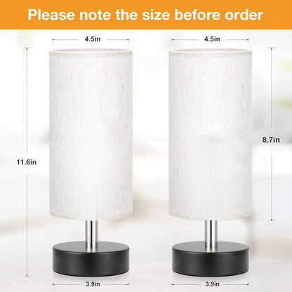 Set of Two Minimalist Small Table Lamps for Bedroom, Nightstands, Desks, and Living Areas