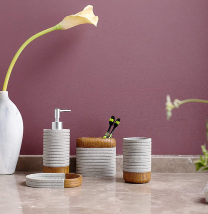 Chic Farmhouse Bathroom Accessories Set - 4-Piece Resin Gift Set with Toothbrush Holder, Soap Dispenser, Soap Dish, and Tumbler