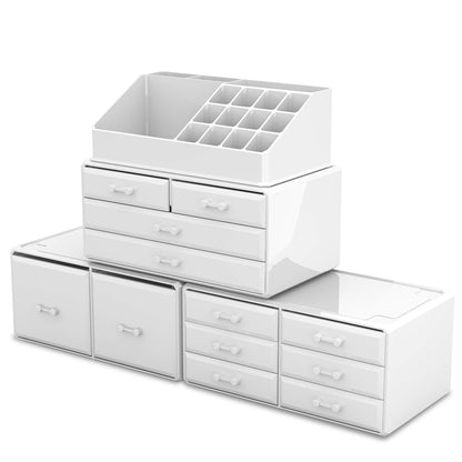 Elegant 12-Drawer Makeup Organizer - Stylish White Cosmetic Storage Solution