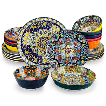 Transform Your Dining with the Vancasso Bohemian Ceramic Dinnerware Set – Stunning Stoneware Plates & Bowls for 6, Perfect for Every Occasion!