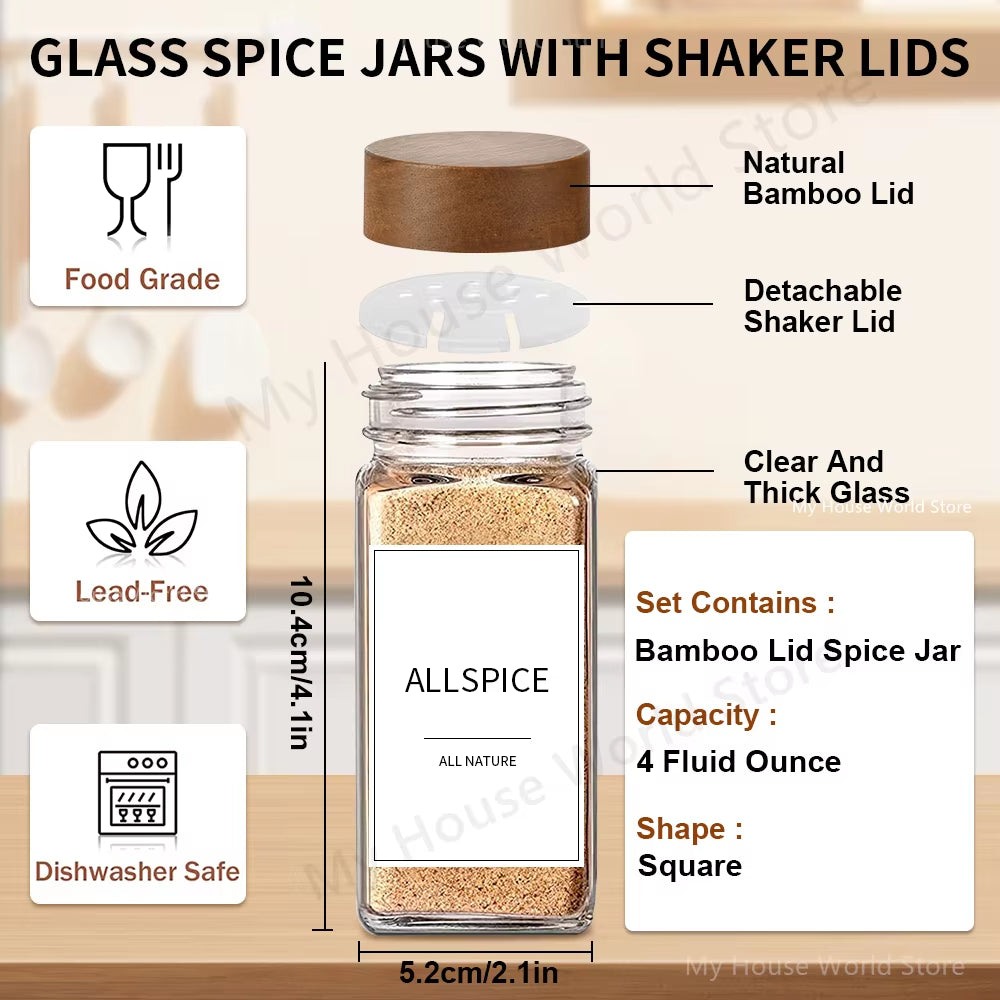 Stylish 13-Piece Glass Spice Jar Set with Bamboo Lids - 4oz Seasoning Organizers for a Neat Spice Rack