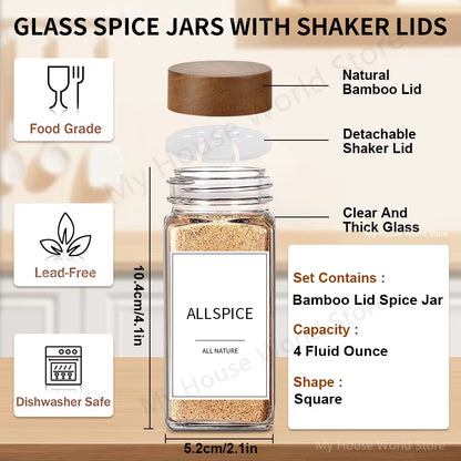 Stylish 13-Piece Glass Spice Jar Set with Bamboo Lids - 4oz Seasoning Organizers for a Neat Spice Rack