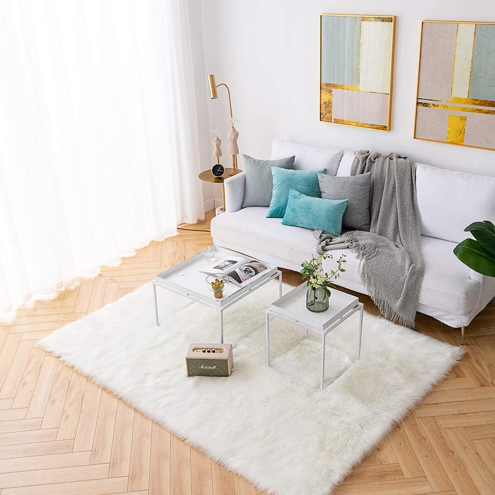 Luxurious 6X9 White Shaggy Faux Sheepskin Area Rug - Soft, Fluffy Non-Slip Carpet for Bedroom, Living Room, and Nursery