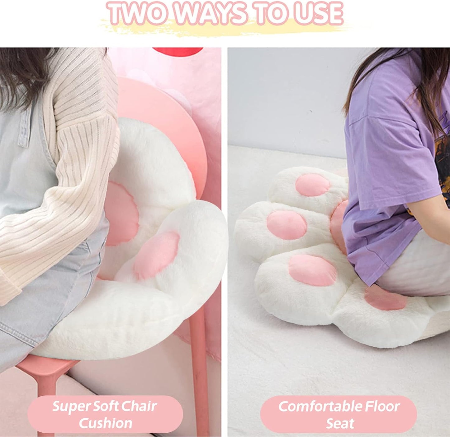 Adorable Cat Paw Cushion - Kawaii 31.4" x 27.5" Comfy Seat Pad for Gaming Chairs, Sofa & Office Decor - Cute White Floor Pillow