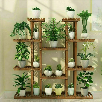 UNHO 46-Inch Multi-Tier Wooden Plant Stand - Stylish Flower Rack with 16 Shelves for Indoor & Outdoor Display