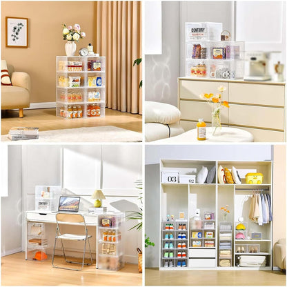 6 Pack Stackable Clear Storage Bins with Lids - 19 Qt Closet Organizers with Magnetic Doors for Clothes, Purses, and Crafts