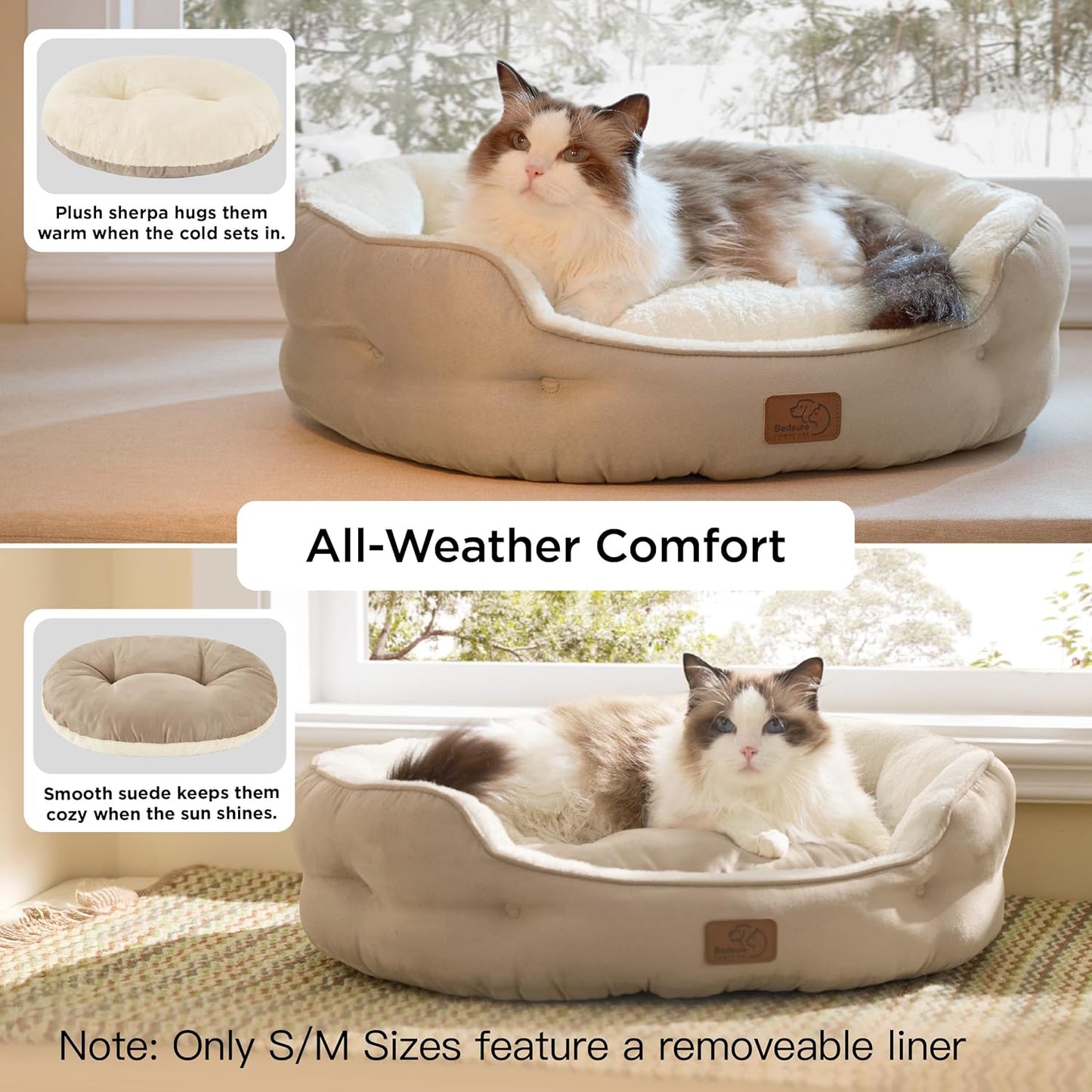 Cozy Round Dog & Cat Bed - 20" Washable Plush Pet Bed for Small Dogs & Indoor Cats, Anti-Slip Bottom, Easy to Clean, Camel Color