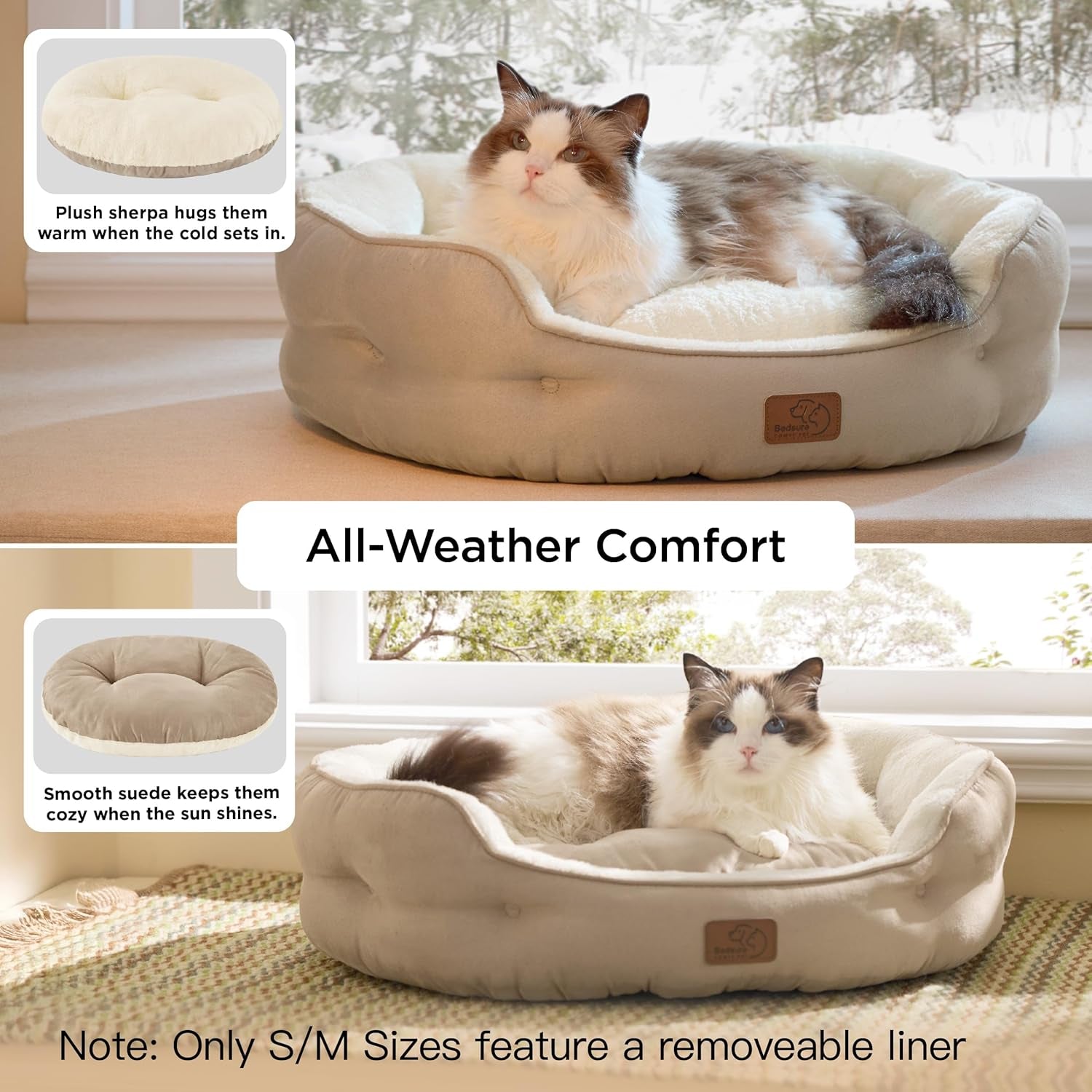 Cozy Round Dog & Cat Bed - 20" Washable Plush Pet Bed for Small Dogs & Indoor Cats, Anti-Slip Bottom, Easy to Clean, Camel Color