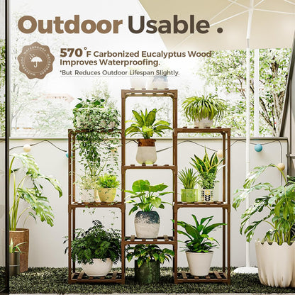 Elevate Your Greenery: 4-Tier Wooden Plant Stand - Stylish Indoor/Outdoor Rack for Boho Living Spaces and Gardening Enthusiasts