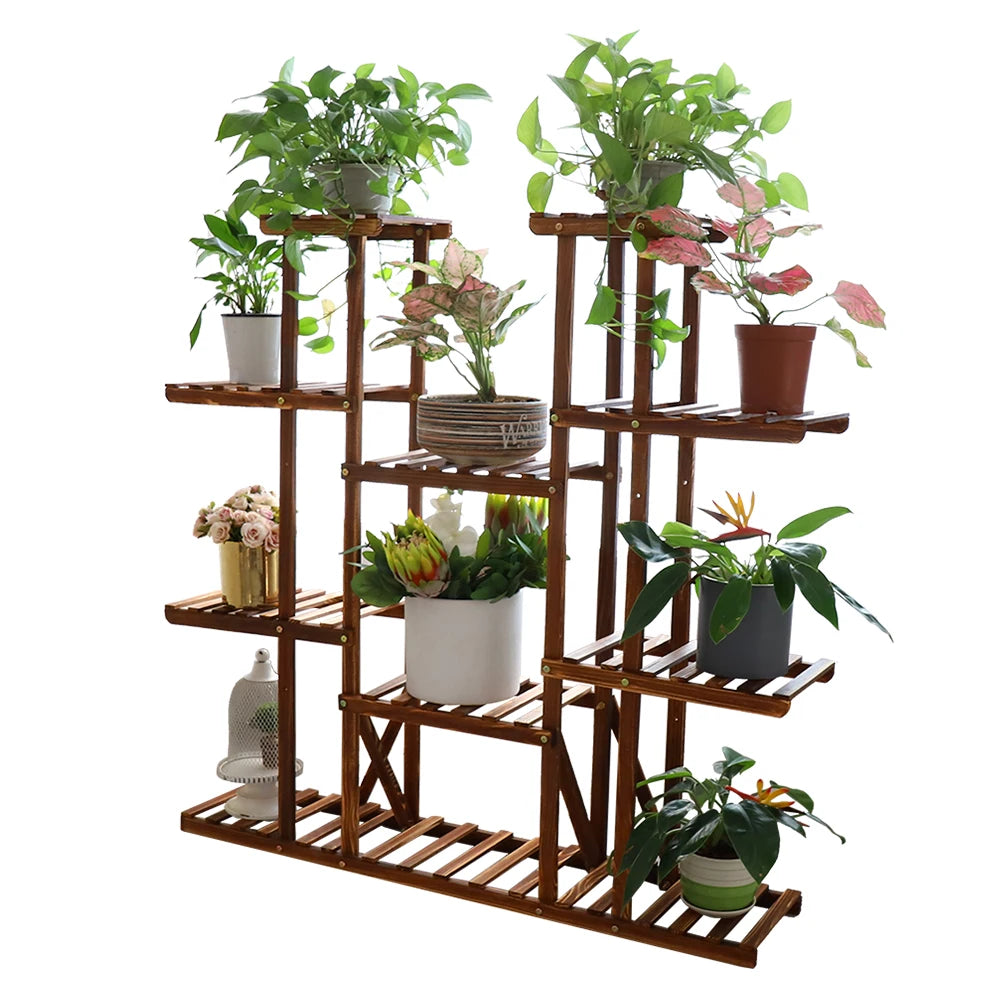 UNHO 46-Inch Multi-Tier Wooden Plant Stand - Stylish Flower Rack with 16 Shelves for Indoor & Outdoor Display