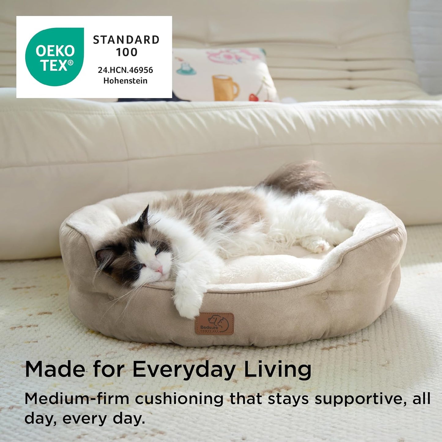 Cozy Round Dog & Cat Bed - 20" Washable Plush Pet Bed for Small Dogs & Indoor Cats, Anti-Slip Bottom, Easy to Clean, Camel Color