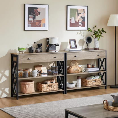 Stylish Gray Console Table with Drawer & 3-Tier Storage - Perfect for Narrow Hallways & Small Spaces!