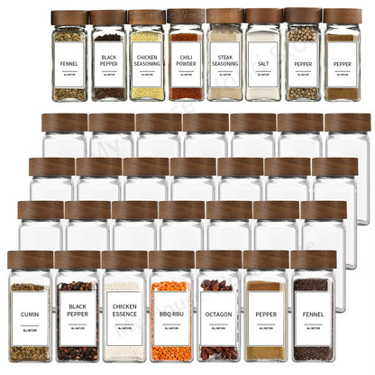 Stylish 13-Piece Glass Spice Jar Set with Bamboo Lids - 4oz Seasoning Organizers for a Neat Spice Rack