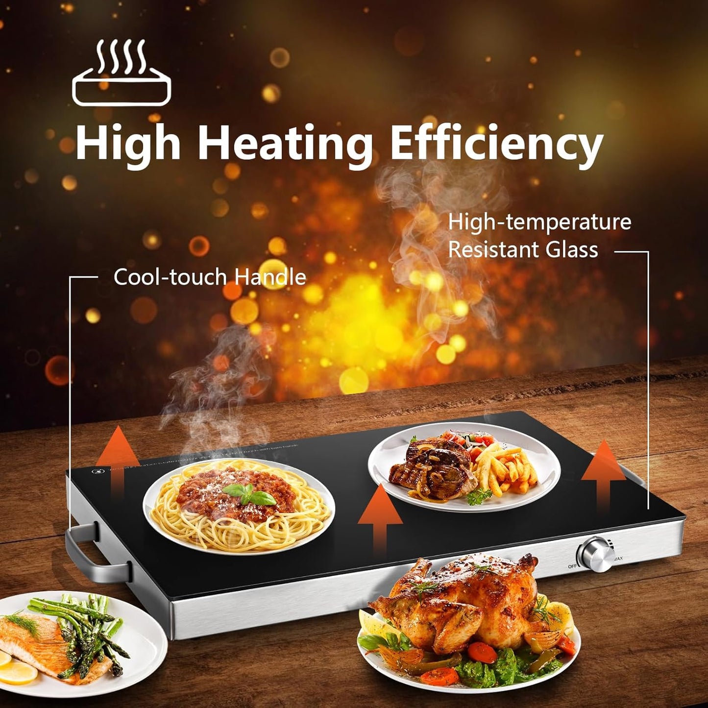 Electric Food Warmer Set - 2 Pack 22''X15'' Adjustable Temperature Buffet Warmers with Tempered Glass Surface - Perfect for Parties, Events, and Restaurants