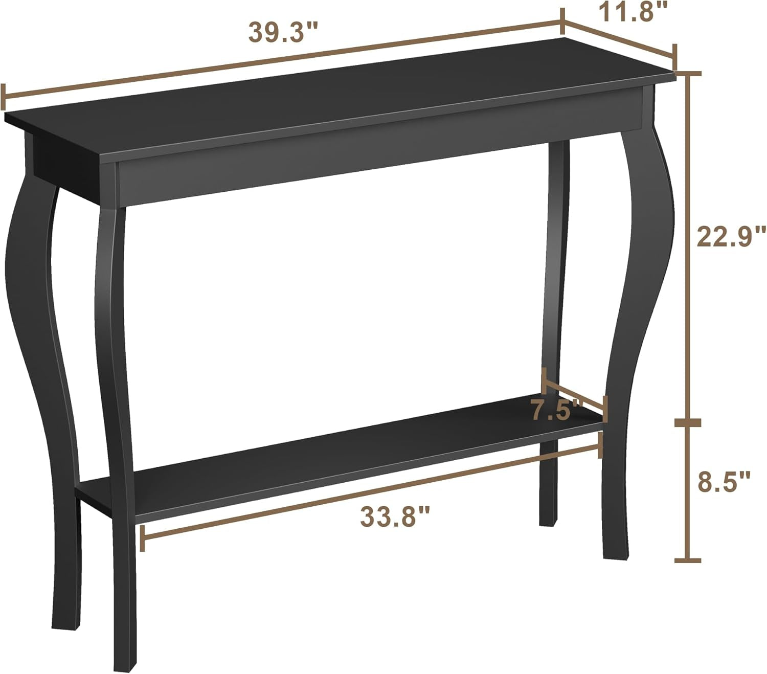 Stylish 39" Black Narrow Entryway Table with Storage Shelf - Elegant Console Table with Curved Legs for Living Room, Hallway, and Entryway