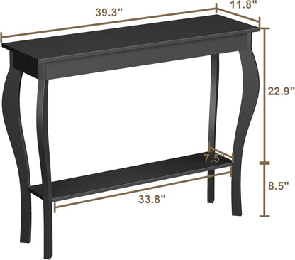 Stylish 39" Black Narrow Entryway Table with Storage Shelf - Elegant Console Table with Curved Legs for Living Room, Hallway, and Entryway