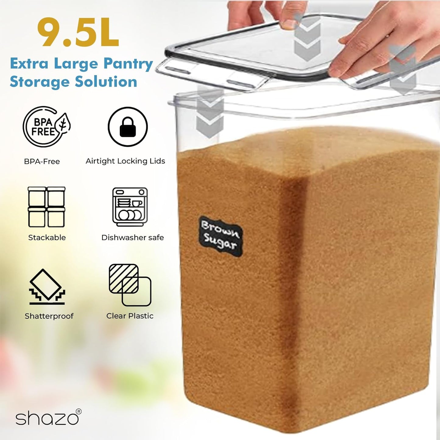 Extra Large 2 PC Food Storage Containers - 9.5L (321 Oz) Airtight Canisters for Flour, Sugar, Rice, Cereal & Pasta - BPA-Free, Leakproof Kitchen & Pantry Organization