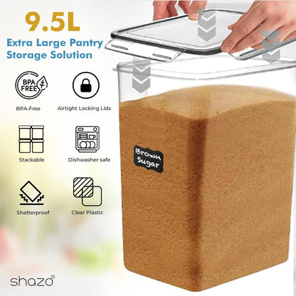 Extra Large 2 PC Food Storage Containers - 9.5L (321 Oz) Airtight Canisters for Flour, Sugar, Rice, Cereal & Pasta - BPA-Free, Leakproof Kitchen & Pantry Organization