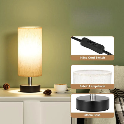Set of Two Minimalist Small Table Lamps for Bedroom, Nightstands, Desks, and Living Areas